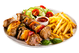 Kebab plate with french fries